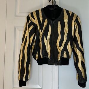 Michael Hoban for North Beach Black/ Gold Leather Bomber Vintage Jacket